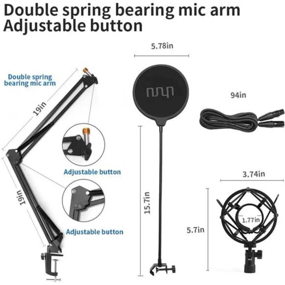 XLR Condenser Microphone,Professional Studio Cardioid MicrophoneKit with BoomArm